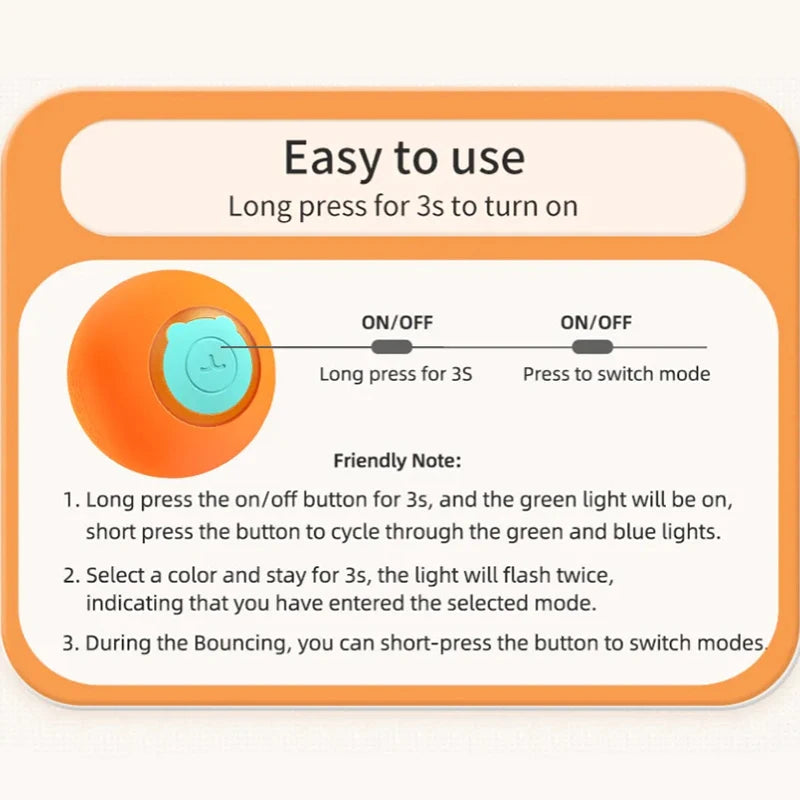 Cat Toys Smart Interactive Cat Bouncing Ball Automatic Rolling Ball Training Self-Moving Electric Toy Dog Pet Accessories